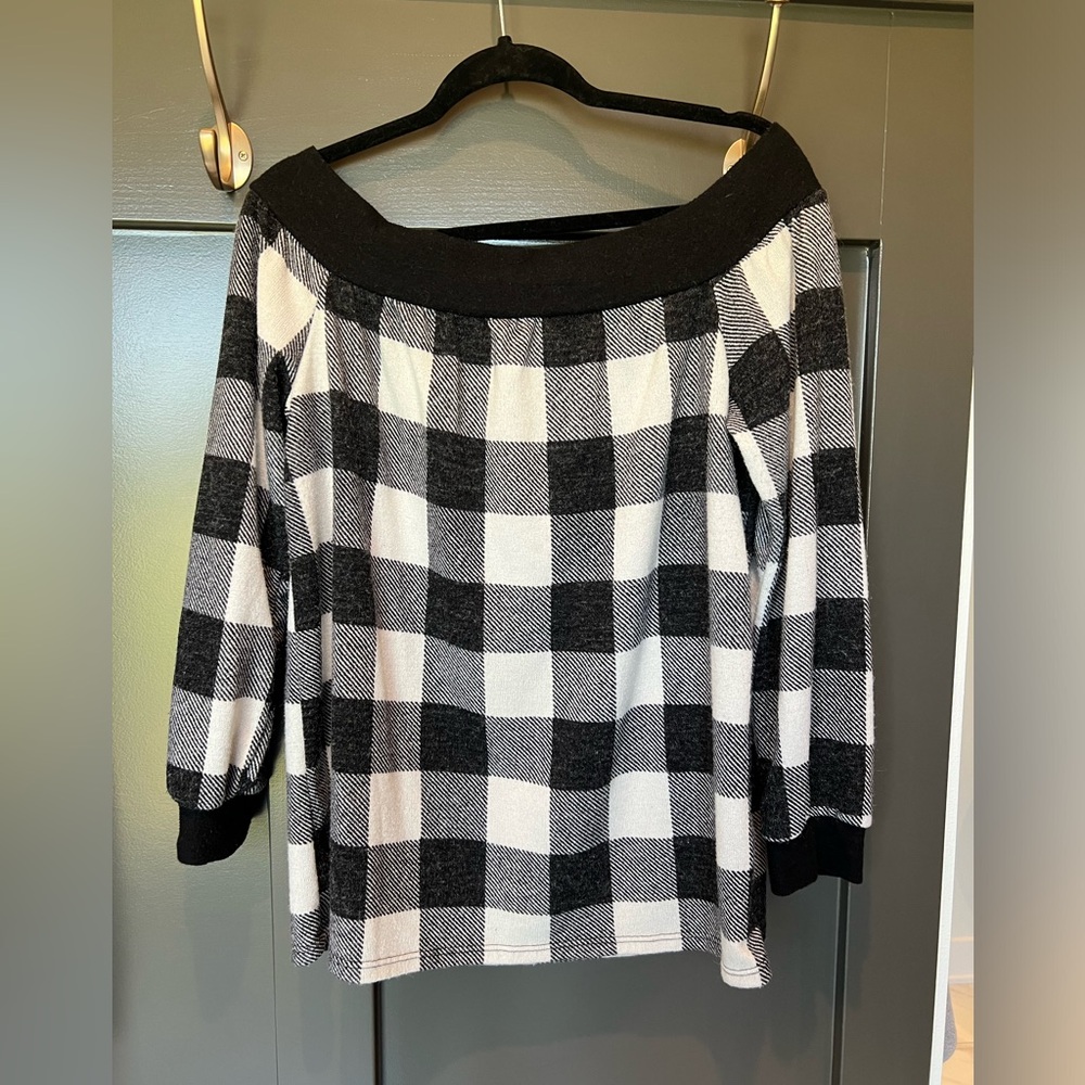 Heimish USA Off Shoulder Plaid Sweater